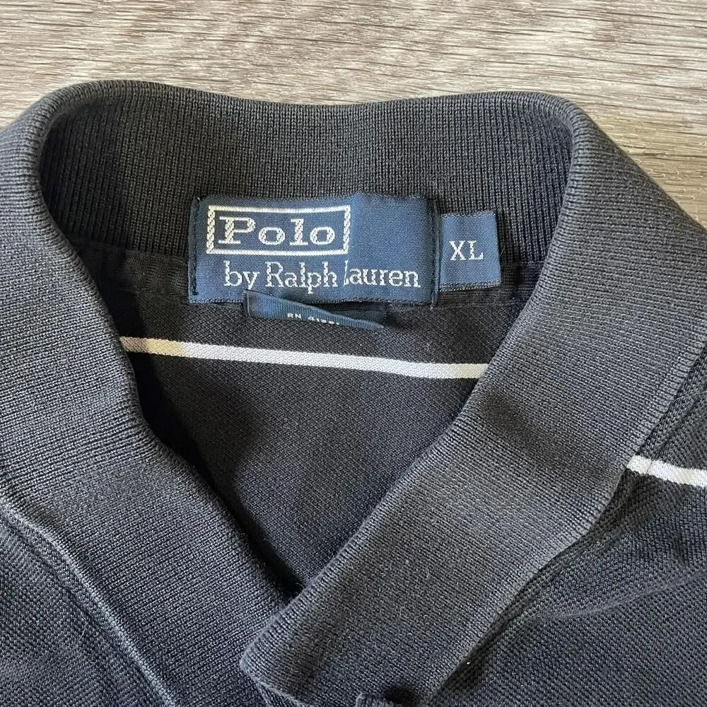 Polo Ralph Lauren Short Sleeve Polo Shirt Men’s XL Black White Striped Pony Logo